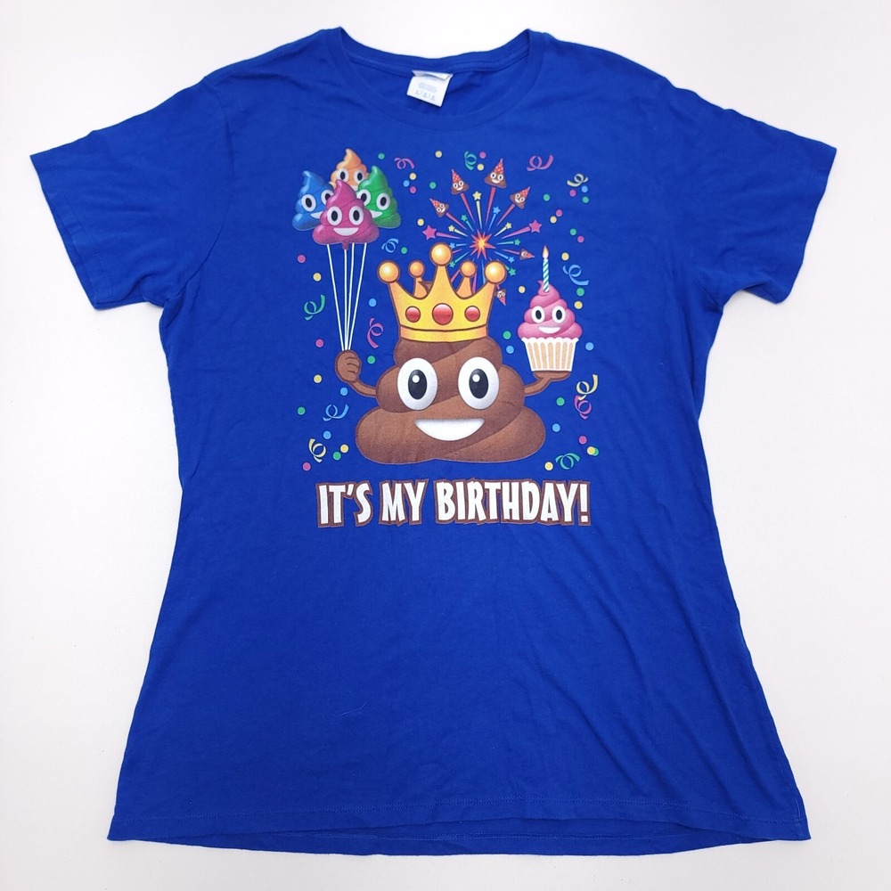 Its My Birthday Blue Poop Emoji Cupcake Women's Large Shirt Tshirt‎ T